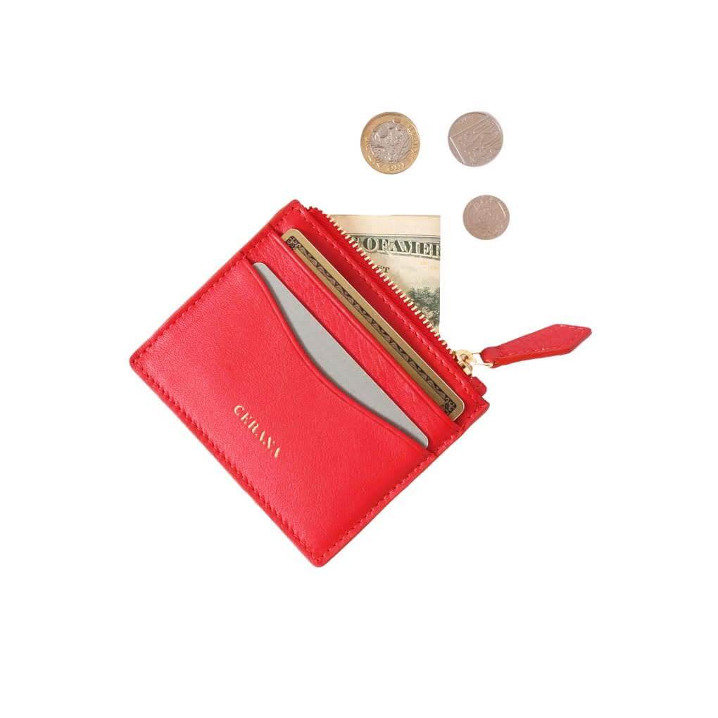 red leather card holder